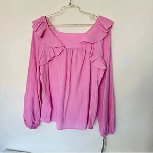 Design 365 Size Small Pink Long Sleeve Gauzy Textured Material Square Neck